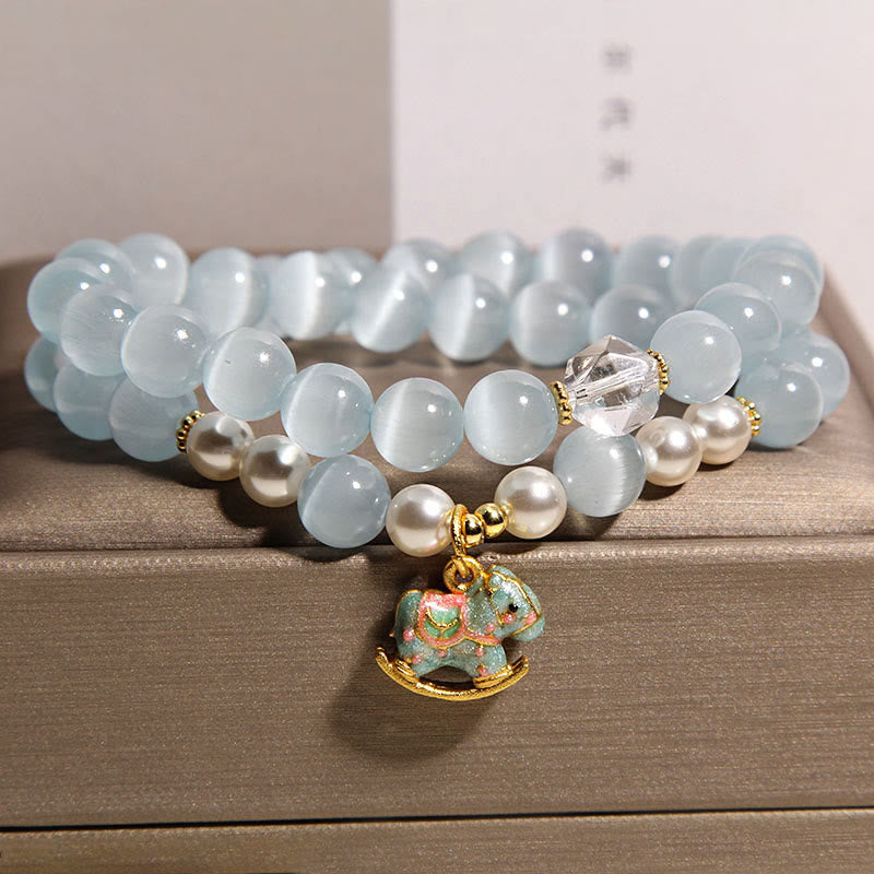 Buddha Stonesブルーキャットアイ トロイの木馬チャームサポート ダブルラップブレスレット - image 4