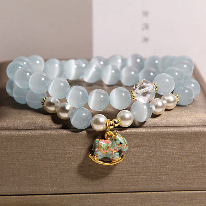 Buddha Stonesブルーキャットアイ トロイの木馬チャームサポート ダブルラップブレスレット - image 4
