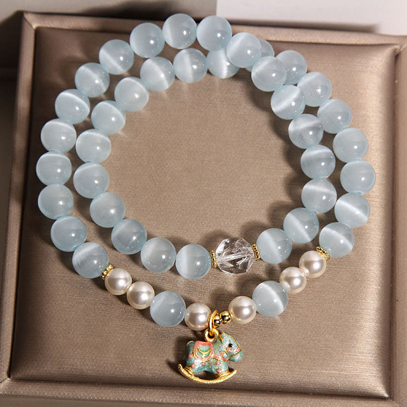 Buddha Stonesブルーキャットアイ トロイの木馬チャームサポート ダブルラップブレスレット - image 2