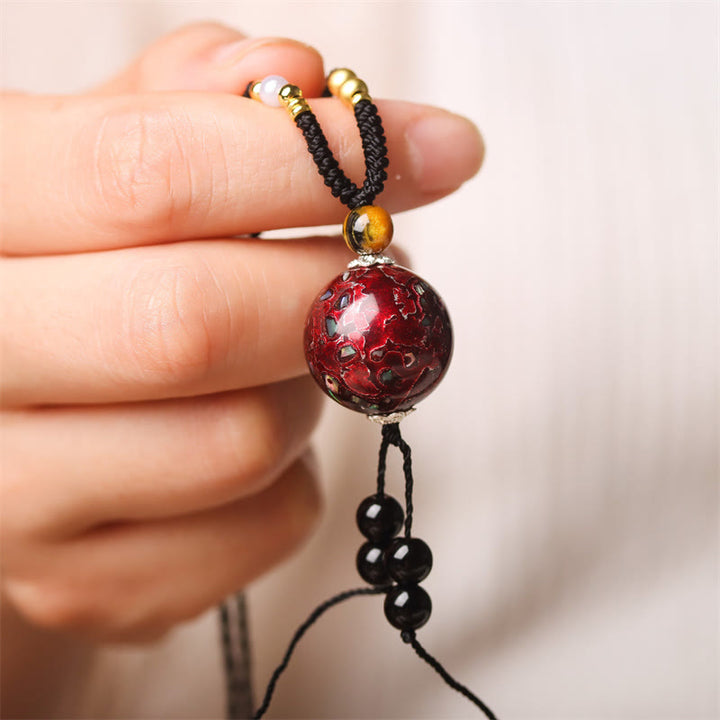 Buddha Stones黒檀金星 オーロラ ビーズ 漆工芸 平和 ネックレス ペンダント - レッドチャーム（ランダムレッド） - image 1