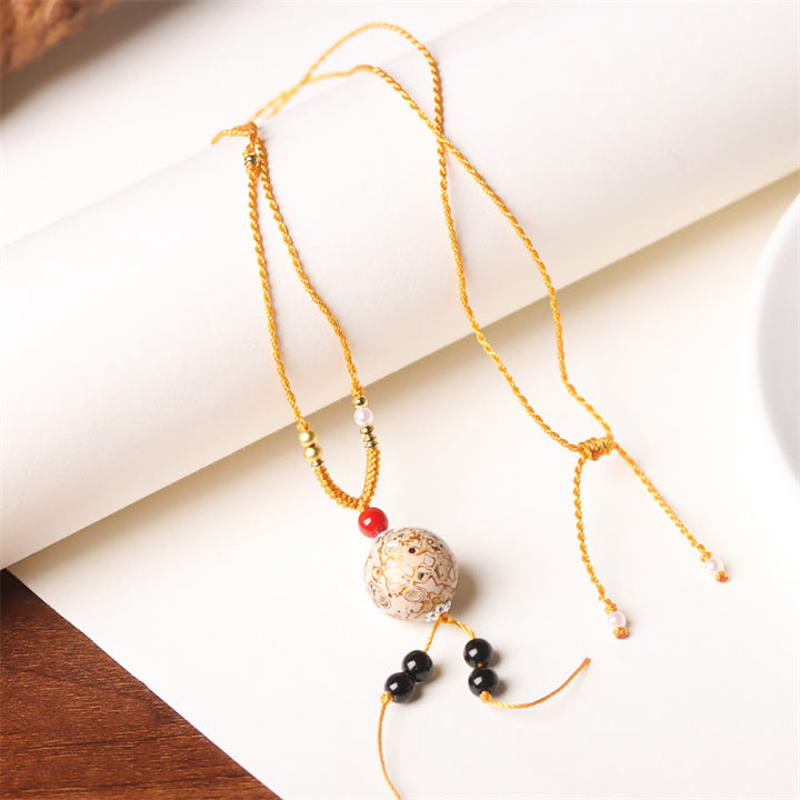Buddha Stones黒檀金星 オーロラ ビーズ 漆工芸 平和 ネックレス ペンダント - ベージュチャーム（ランダムベージュ） - image 5