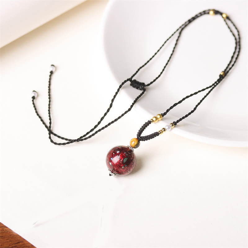 Buddha Stones黒檀金星 オーロラ ビーズ 漆工芸 平和 ネックレス ペンダント - 赤（ランダム赤） - image 3