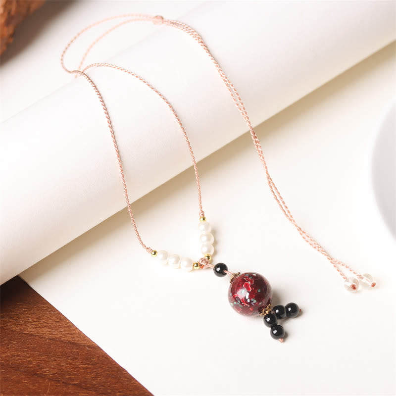 Buddha Stones黒檀工芸ビーズ パール バランスネックレスペンダント - image 2