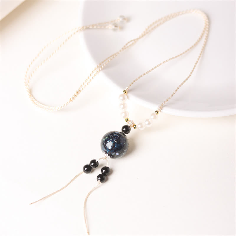 Buddha Stones黒檀工芸ビーズ パール バランスネックレスペンダント - ダークブルーチャーム（ランダムブルー） - image 5