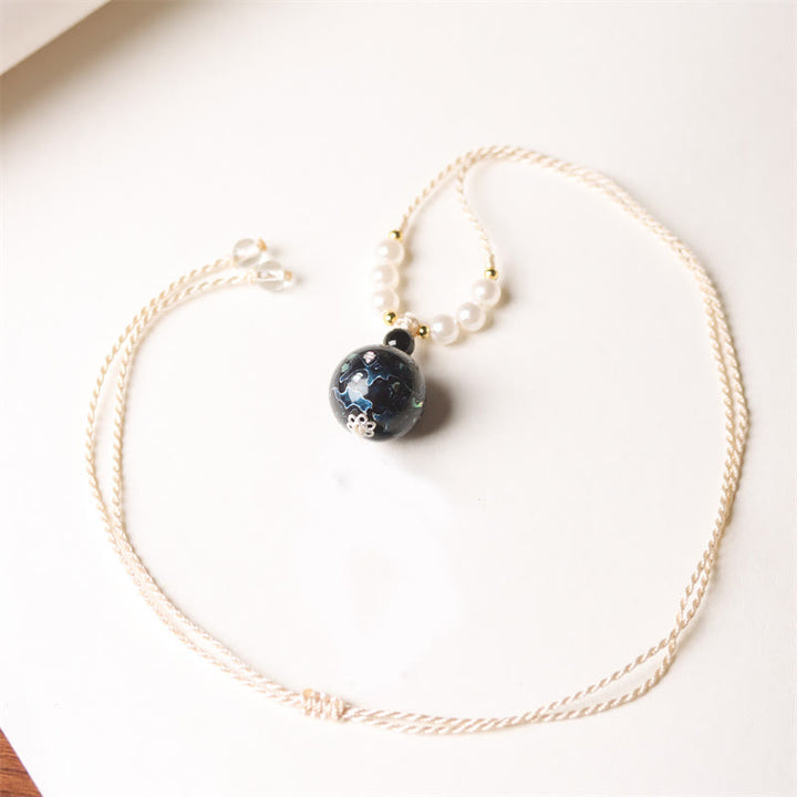 Buddha Stones黒檀工芸ビーズ パール バランスネックレスペンダント - ダークブルー（ランダムブルー） - image 7