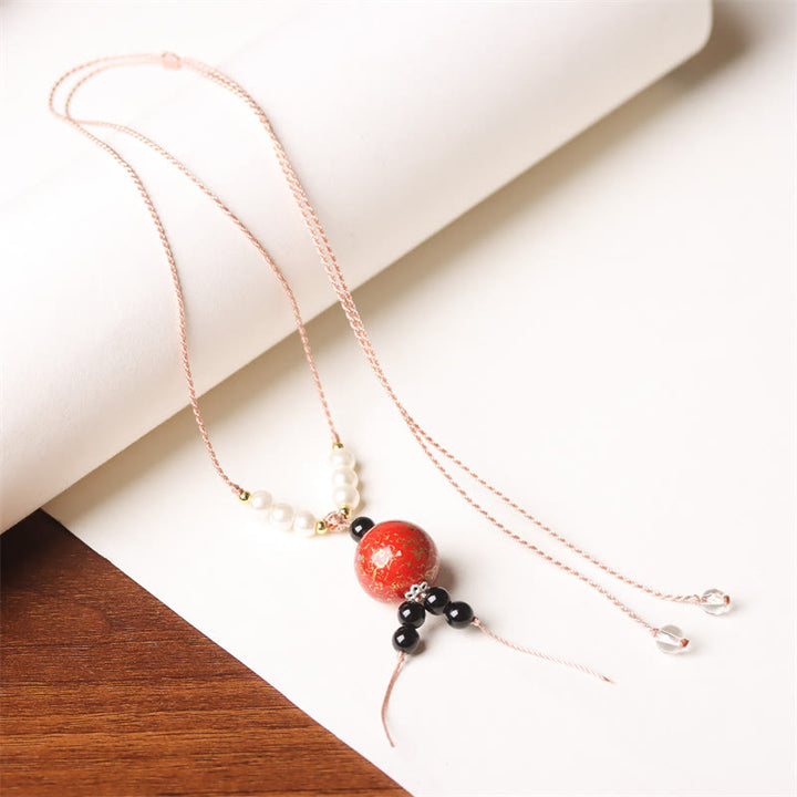 Buddha Stones黒檀工芸ビーズ パール バランスネックレスペンダント - レッドチャーム（ランダムレッド） - image 8