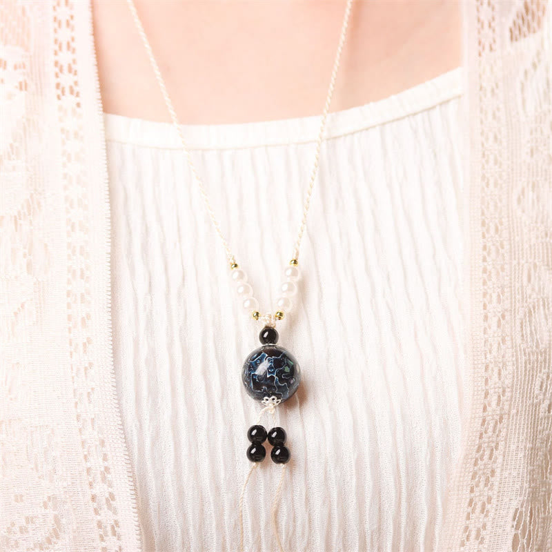 Buddha Stones黒檀工芸ビーズ パール バランスネックレスペンダント - image 6