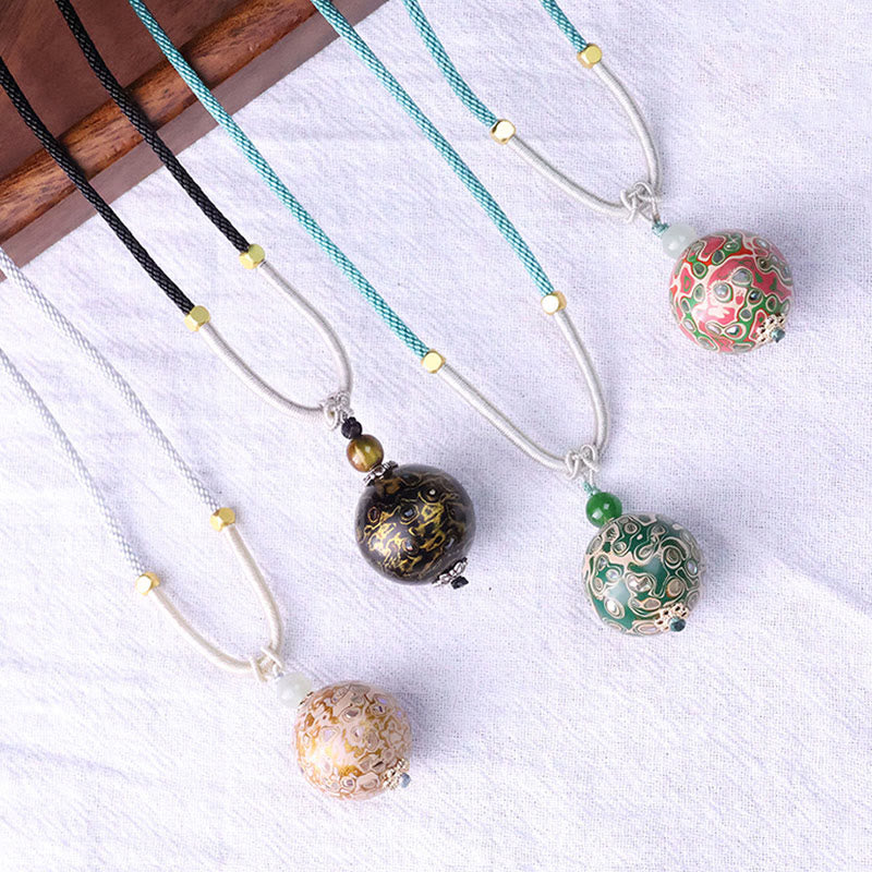 Buddha Stones黒檀カラフル 漆工芸 ビーズ 落ち着いたネックレス ペンダント - image 2
