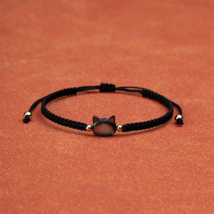 Buddha Stones顔のない猫の頭赤紐シェルコネクションブレスレット - image 1