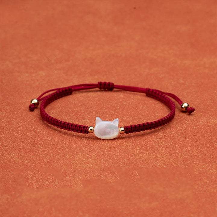 Buddha Stones顔のない猫の頭赤紐シェルコネクションブレスレット - 白猫の赤紐 - image 5