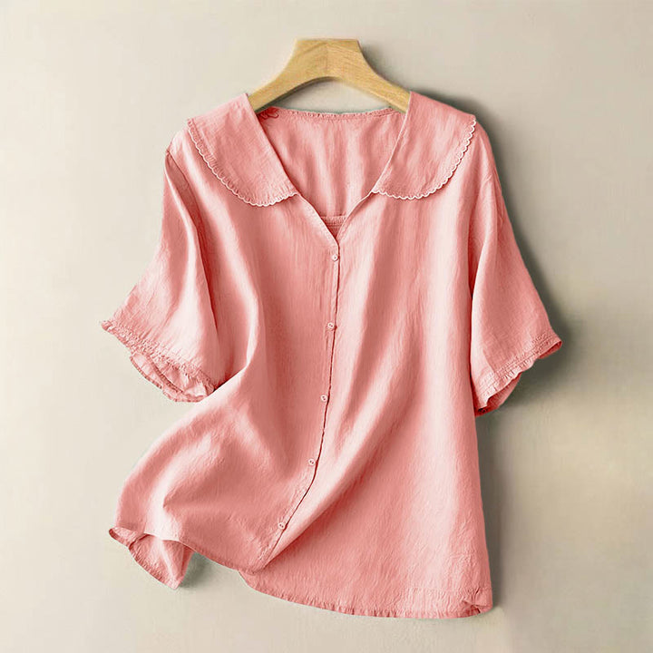 Buddha Stonesカジュアル 無地 ボタン ハーフスリーブ ミディカラー レディース シャツ - ライトピンク - US12、 UK/AU16、 EU44 (2XL) - image 22