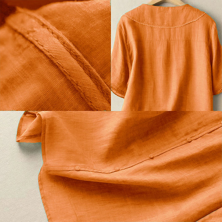 Buddha Stonesカジュアル 無地 ボタン ハーフスリーブ ミディカラー レディース シャツ - image 7