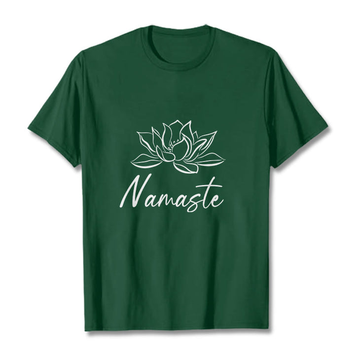 Buddha Stonesシンプル 蓮の花 ナマステ 瞑想 コットン Tシャツ - フォレストグリーン - 2XL - image 11