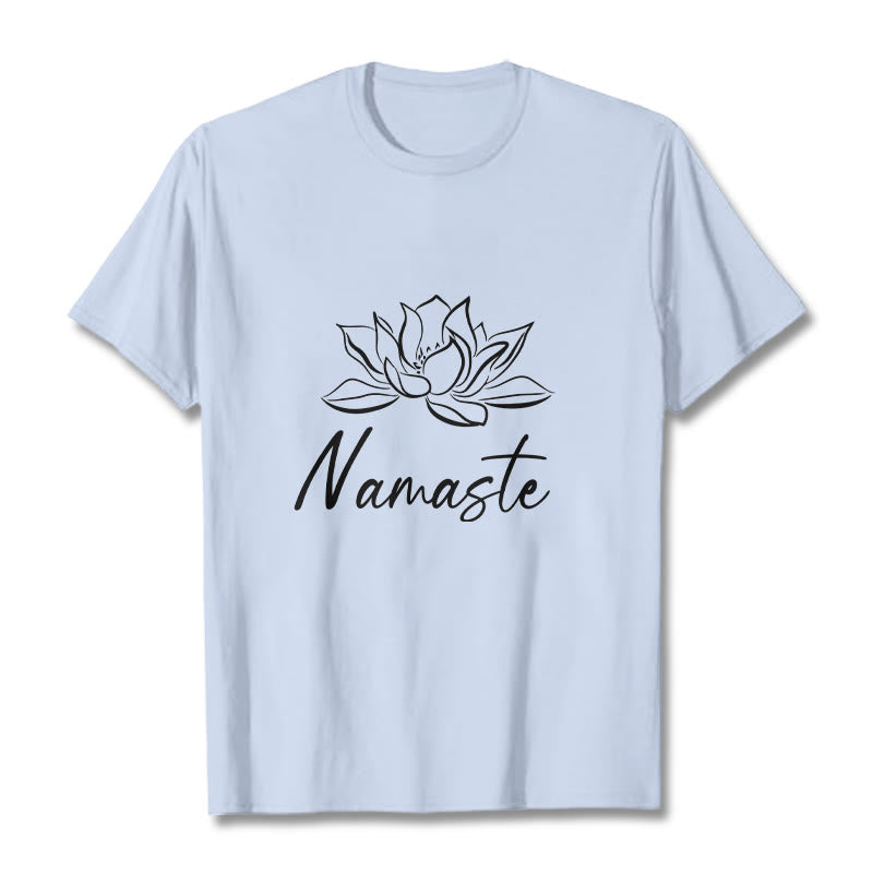 Buddha Stonesシンプル 蓮の花 ナマステ 瞑想 コットン Tシャツ - ライトシアン - 2XL - image 19
