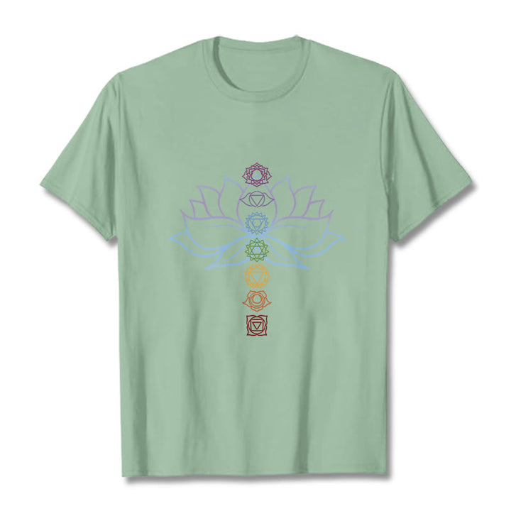 Buddha Stones、パステルカラー、蓮の花、チャクラシンボル、瞑想コットンTシャツ - ペールグリーン - 2XL - image 15