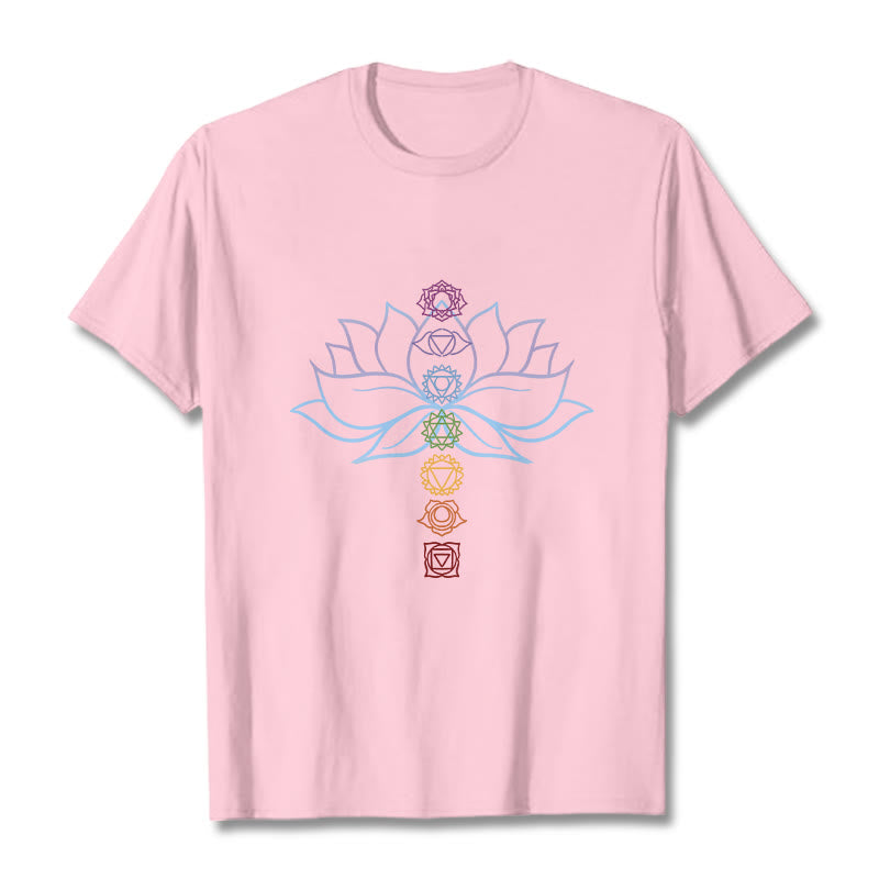 Buddha Stones、パステルカラー、蓮の花、チャクラシンボル、瞑想コットンTシャツ - ライトピンク - 2XL - image 13