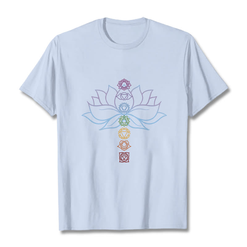 Buddha Stones、パステルカラー、蓮の花、チャクラシンボル、瞑想コットンTシャツ - ライトシアン - 2XL - image 19