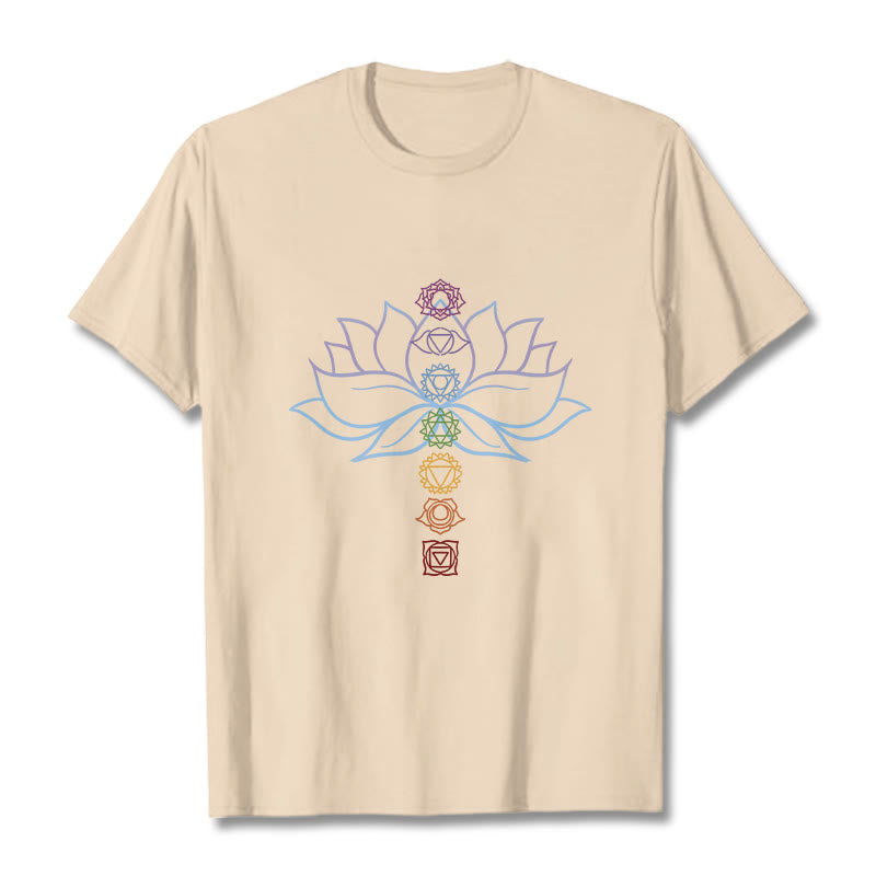 Buddha Stones、パステルカラー、蓮の花、チャクラシンボル、瞑想コットンTシャツ - ビスク - 2XL - image 9