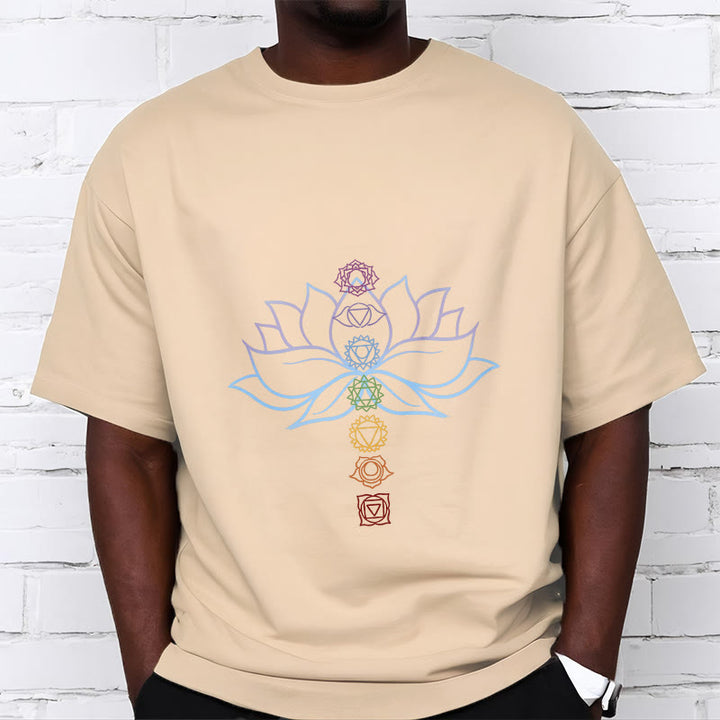Buddha Stones、パステルカラー、蓮の花、チャクラシンボル、瞑想コットンTシャツ - image 9