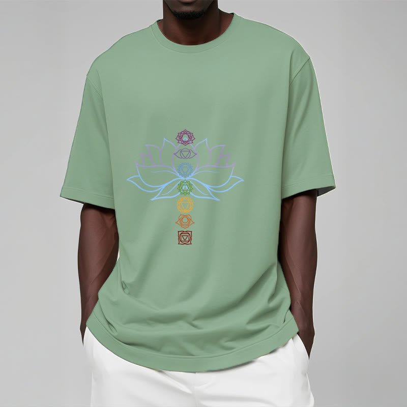 Buddha Stones、パステルカラー、蓮の花、チャクラシンボル、瞑想コットンTシャツ - image 16