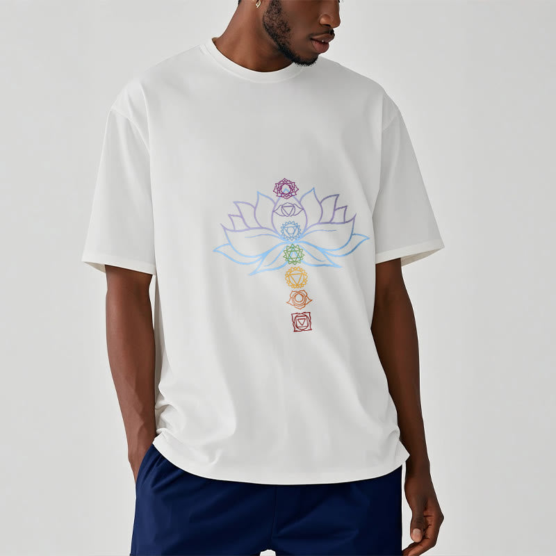 Buddha Stones、パステルカラー、蓮の花、チャクラシンボル、瞑想コットンTシャツ - image 2