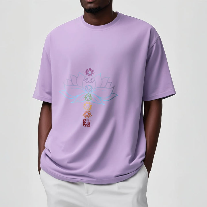 Buddha Stones、パステルカラー、蓮の花、チャクラシンボル、瞑想コットンTシャツ - image 18