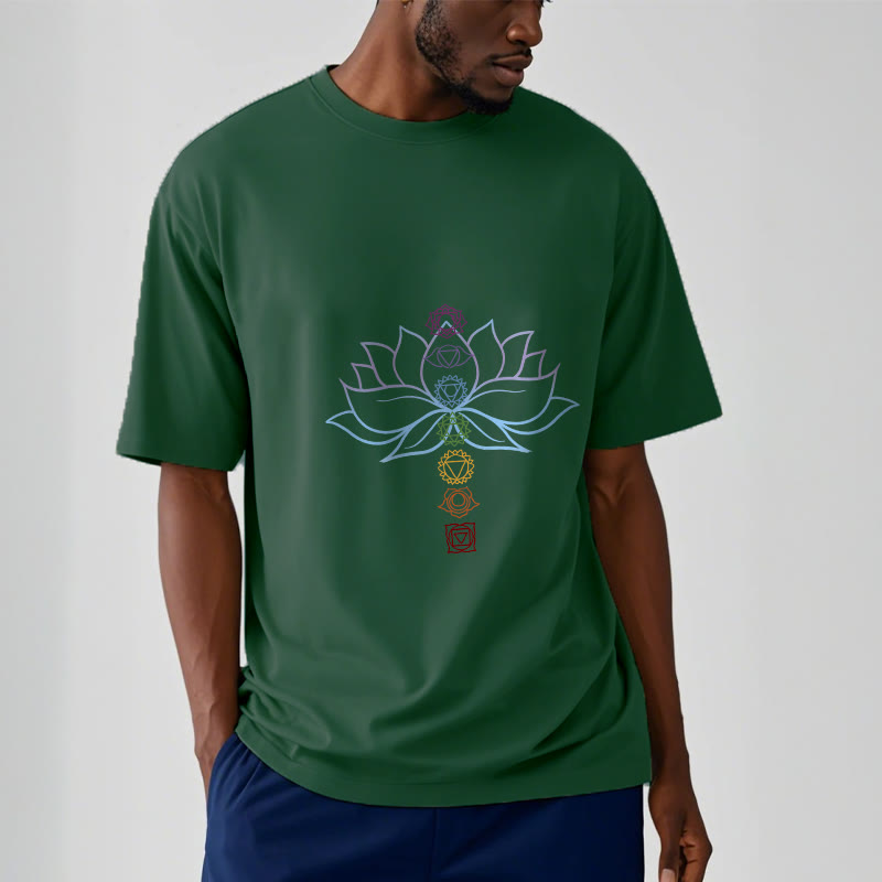 Buddha Stones、パステルカラー、蓮の花、チャクラシンボル、瞑想コットンTシャツ - image 11
