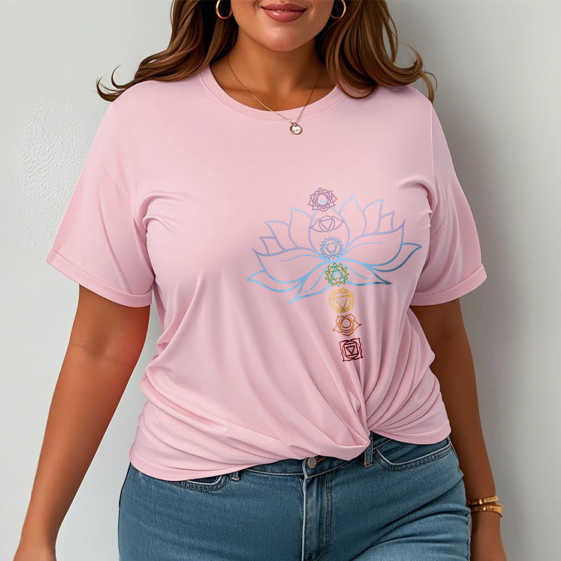 Buddha Stones、パステルカラー、蓮の花、チャクラシンボル、瞑想コットンTシャツ - image 14