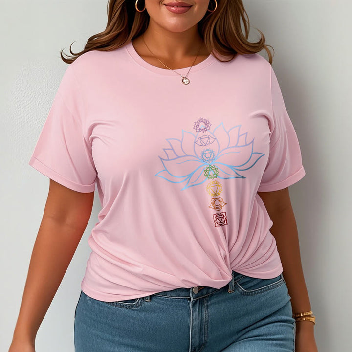 Buddha Stones、パステルカラー、蓮の花、チャクラシンボル、瞑想コットンTシャツ - image 14