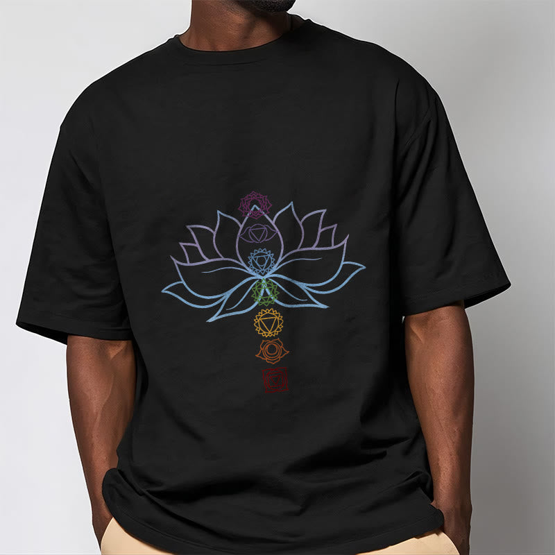 Buddha Stones、パステルカラー、蓮の花、チャクラシンボル、瞑想コットンTシャツ - image 5