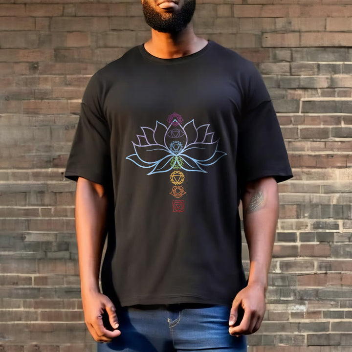 Buddha Stones、パステルカラー、蓮の花、チャクラシンボル、瞑想コットンTシャツ - image 7