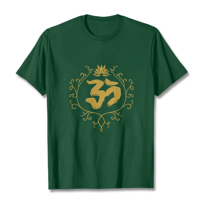 Buddha Stones、オーム、蓮の花、つる模様、瞑想コットンTシャツ - フォレストグリーン - 2XL - image 11