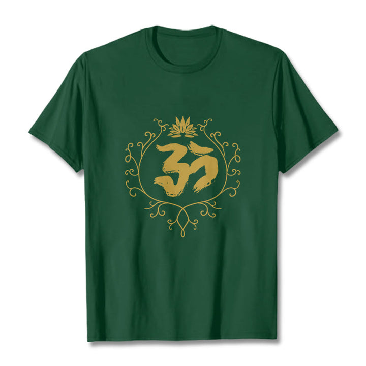 Buddha Stones、オーム、蓮の花、つる模様、瞑想コットンTシャツ - フォレストグリーン - 2XL - image 11