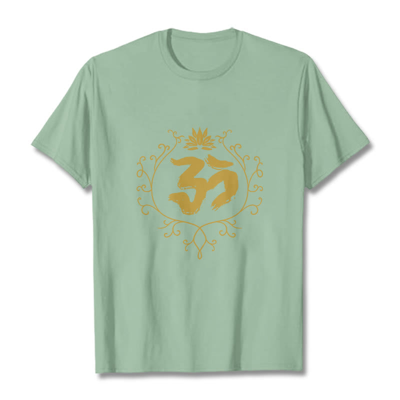 Buddha Stones、オーム、蓮の花、つる模様、瞑想コットンTシャツ - ペールグリーン - 2XL - image 15