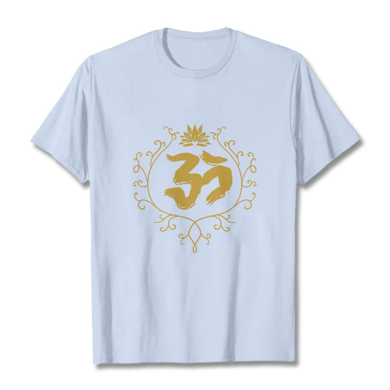 Buddha Stones、オーム、蓮の花、つる模様、瞑想コットンTシャツ - ライトシアン - 2XL - image 19