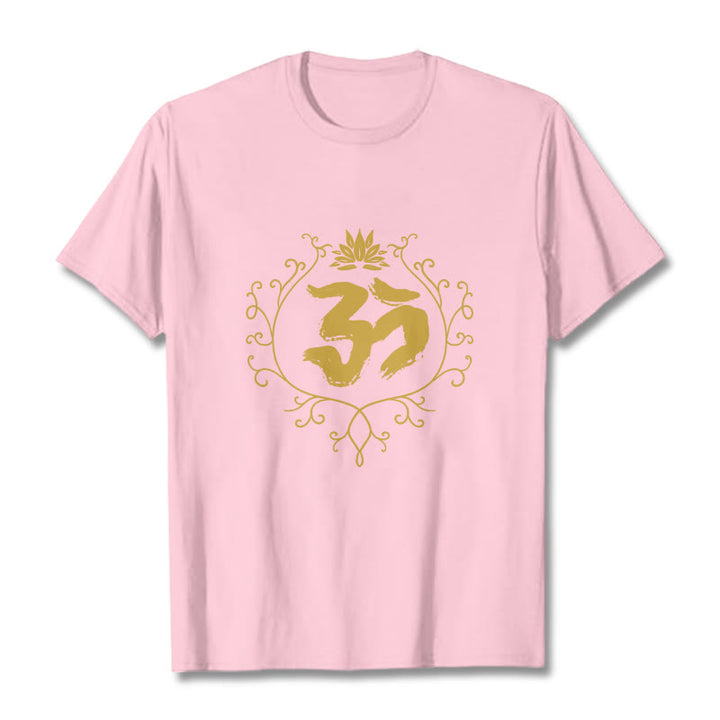 Buddha Stones、オーム、蓮の花、つる模様、瞑想コットンTシャツ - ライトピンク - 2XL - image 13