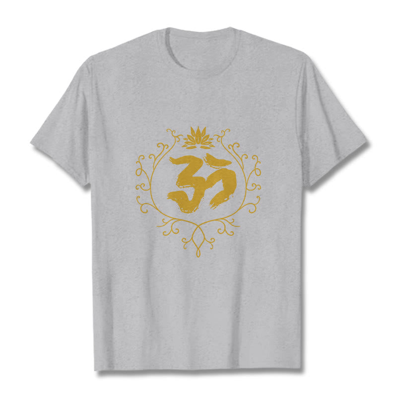 Buddha Stones、オーム、蓮の花、つる模様、瞑想コットンTシャツ - ライトグレー - 2XL - image 20
