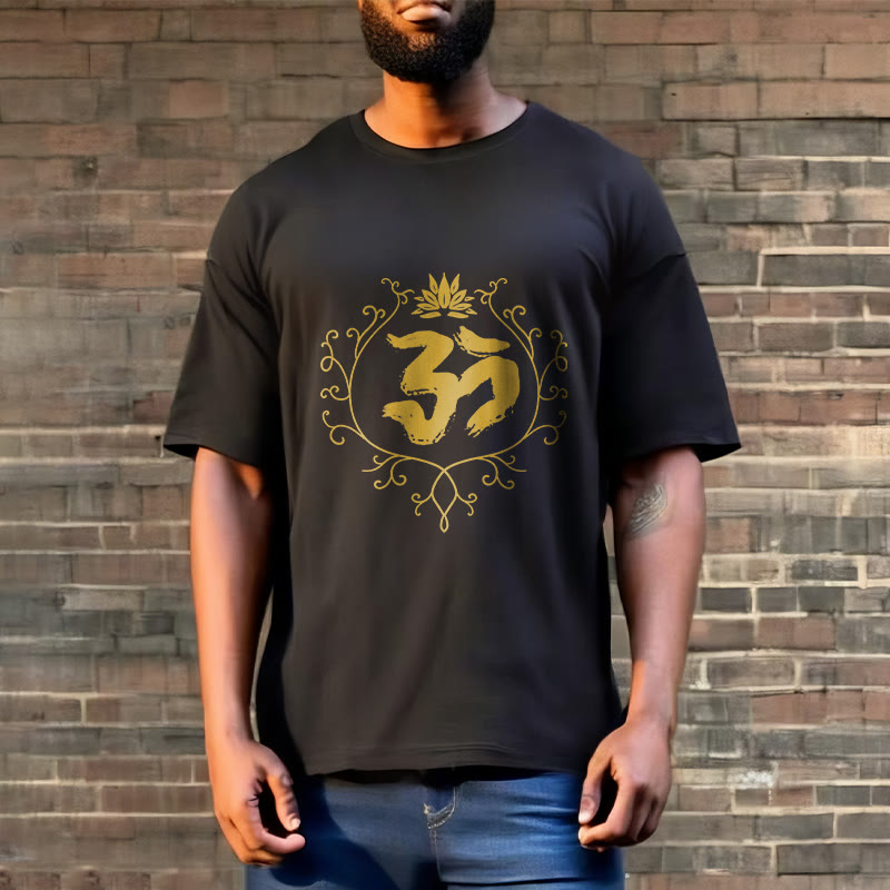 Buddha Stones、オーム、蓮の花、つる模様、瞑想コットンTシャツ - image 3
