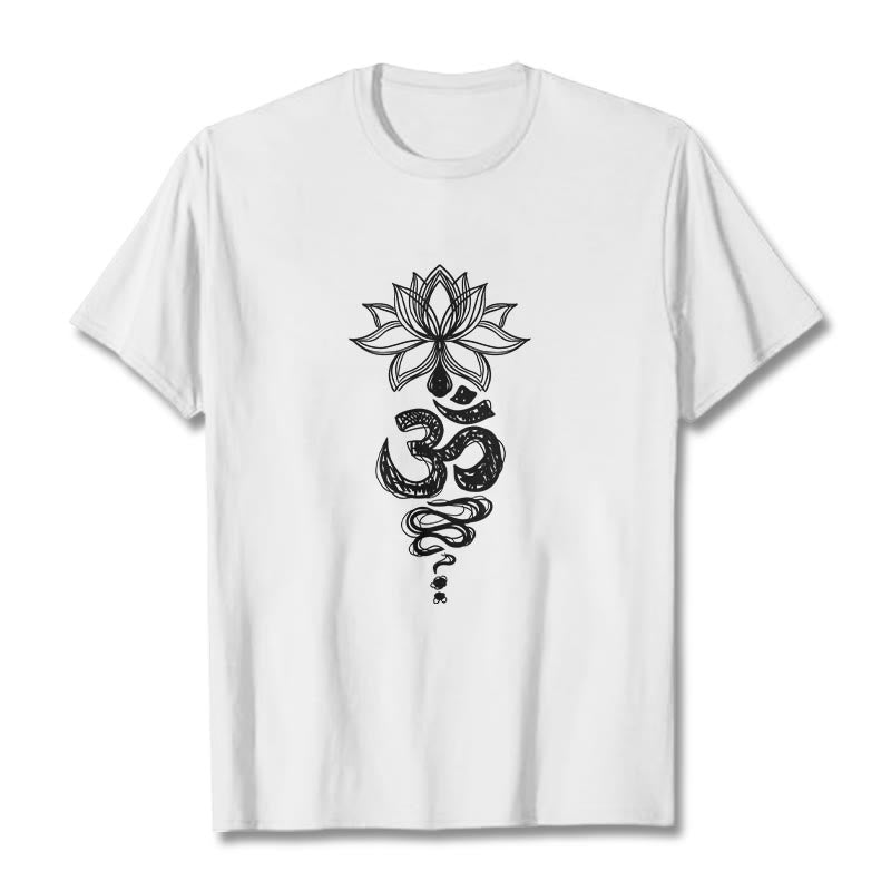 Buddha StonesOm サンスクリット 蓮の花柄 瞑想 コットン Tシャツ - 白 - 2XL - image 8