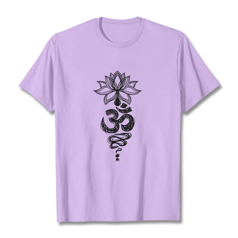 Buddha StonesOm サンスクリット 蓮の花柄 瞑想 コットン Tシャツ - 梅 - 2XL - image 17