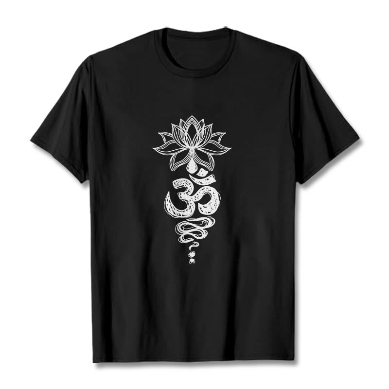 Buddha StonesOm サンスクリット 蓮の花柄 瞑想 コットン Tシャツ - 黒 - 2XL - image 4