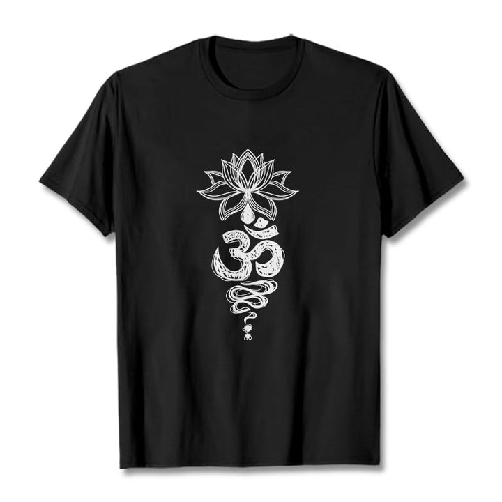 Buddha StonesOm サンスクリット 蓮の花柄 瞑想 コットン Tシャツ - 黒 - 2XL - image 4
