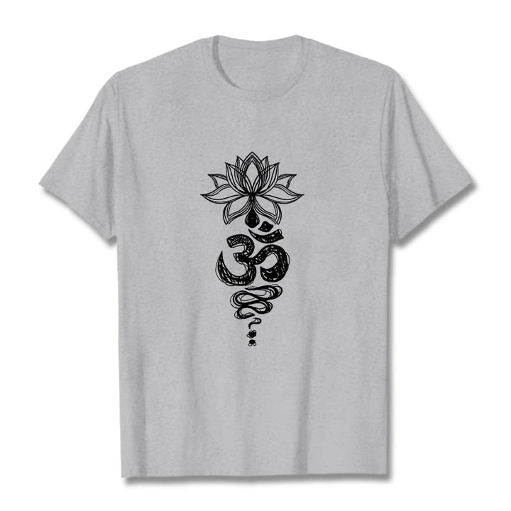 Buddha StonesOm サンスクリット 蓮の花柄 瞑想 コットン Tシャツ - ライトグレー - 2XL - image 20