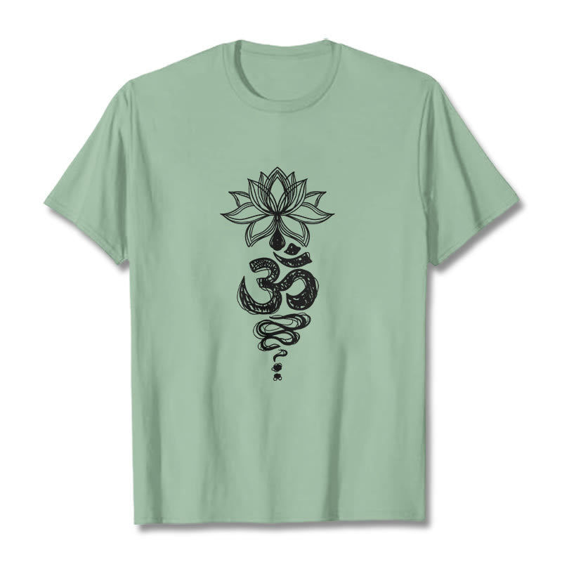 Buddha StonesOm サンスクリット 蓮の花柄 瞑想 コットン Tシャツ - ペールグリーン - 2XL - image 15