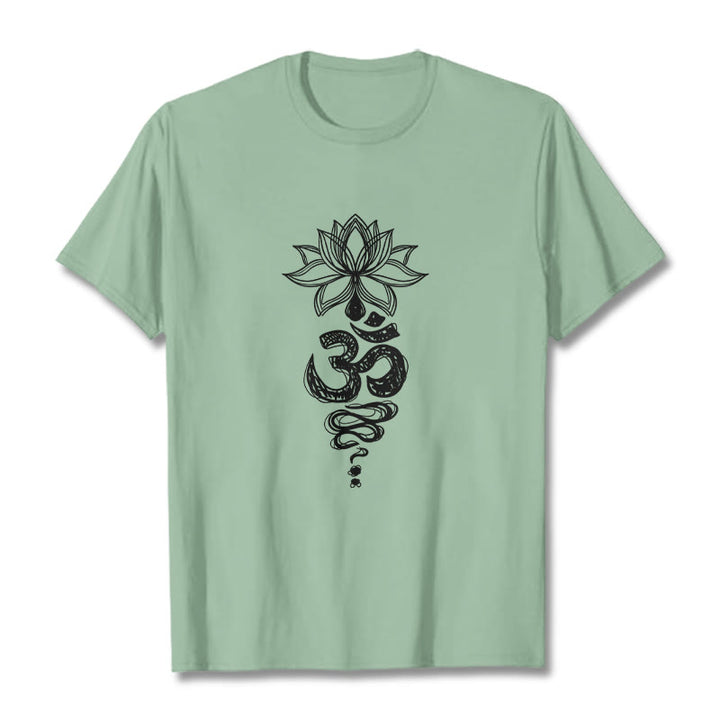 Buddha StonesOm サンスクリット 蓮の花柄 瞑想 コットン Tシャツ - ペールグリーン - 2XL - image 15