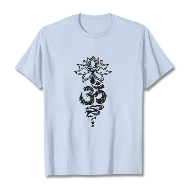 Buddha StonesOm サンスクリット 蓮の花柄 瞑想 コットン Tシャツ - ライトシアン - 2XL - image 19
