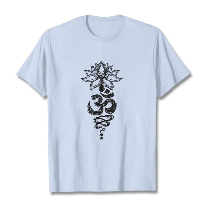 Buddha StonesOm サンスクリット 蓮の花柄 瞑想 コットン Tシャツ - ライトシアン - 2XL - image 19