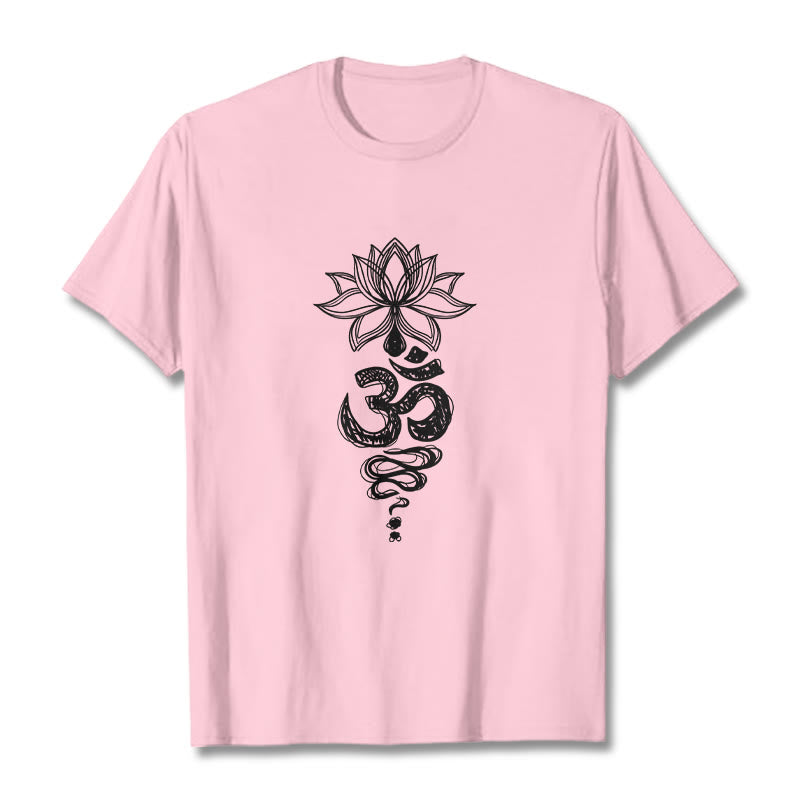 Buddha StonesOm サンスクリット 蓮の花柄 瞑想 コットン Tシャツ - ライトピンク - 2XL - image 13