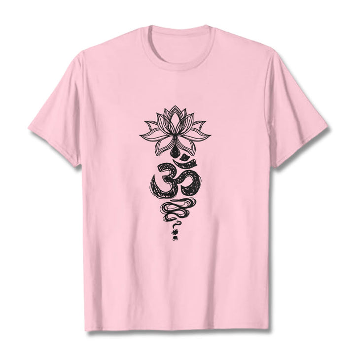 Buddha StonesOm サンスクリット 蓮の花柄 瞑想 コットン Tシャツ - ライトピンク - 2XL - image 13