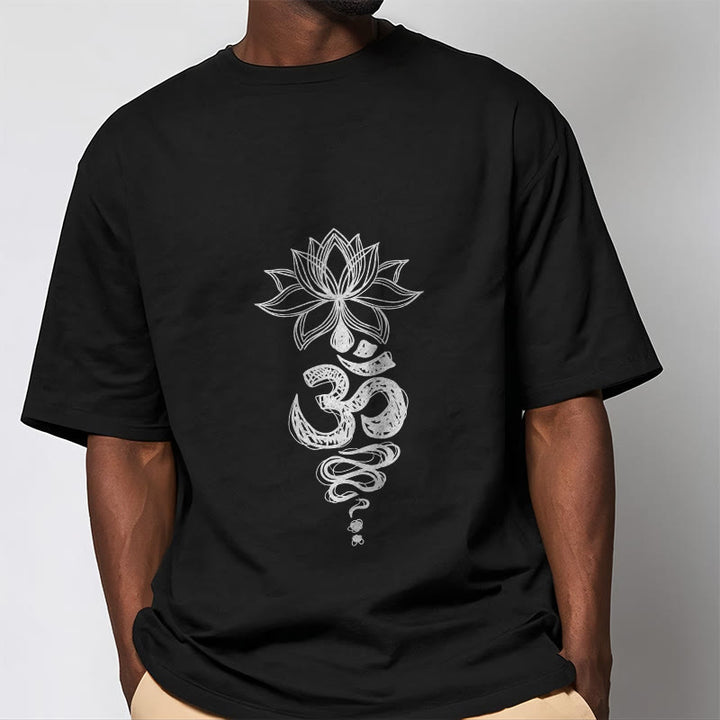 Buddha StonesOm サンスクリット 蓮の花柄 瞑想 コットン Tシャツ - image 6